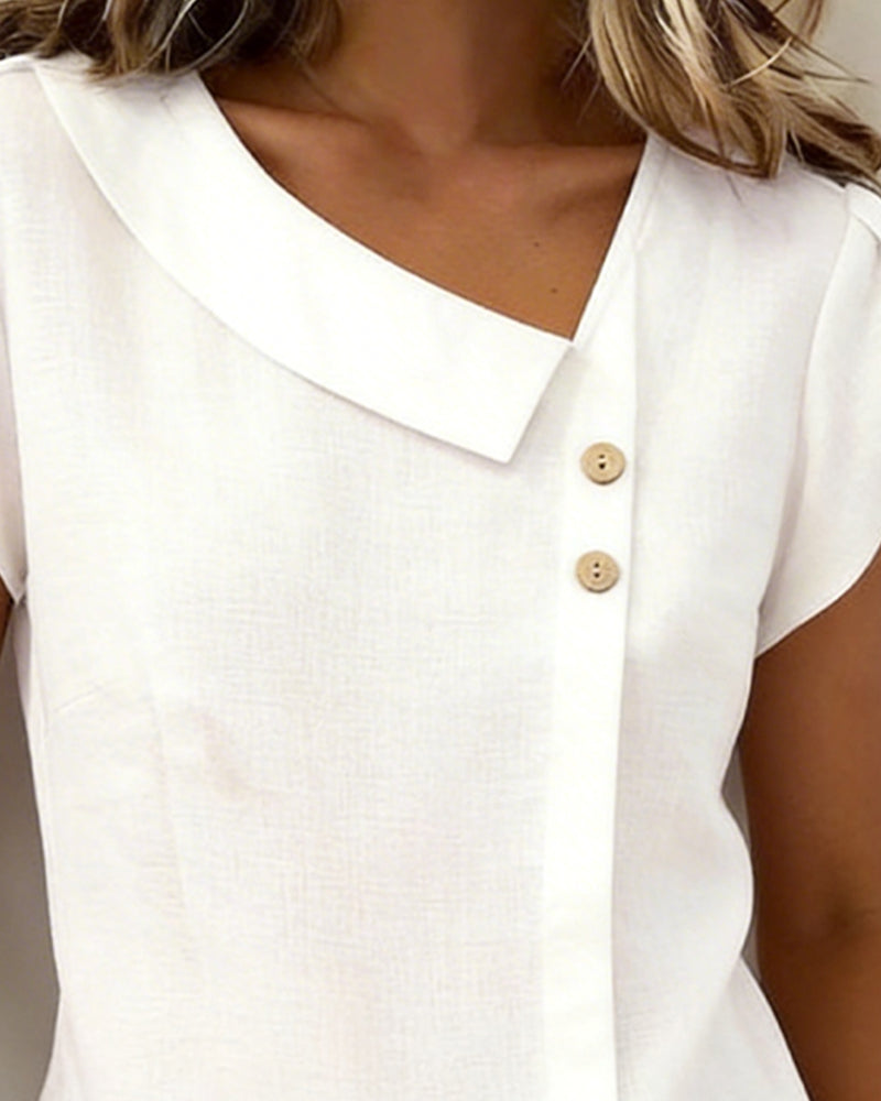 Top Blütenblatt Ärmel Diagonal V-Ausschnitt