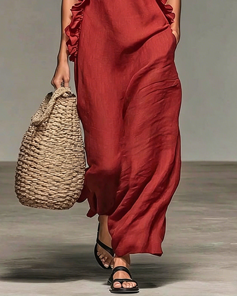 Kleid Halterneck Gerüscht Lang