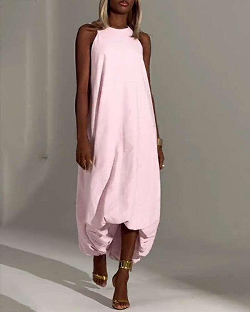 Kleid Halstuch-Ausschnitt Ärmellos Tulpe