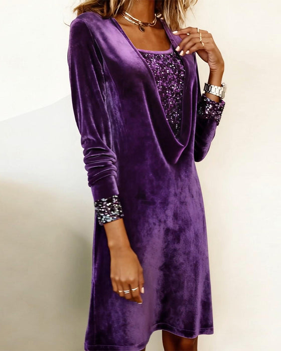 Kleid elegant Pailletten Patchwork