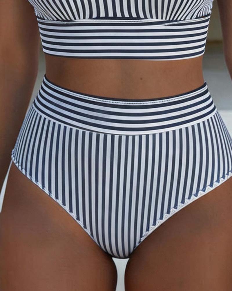 Bikini Senkrechter Streifen Hohe Taille Sportlich