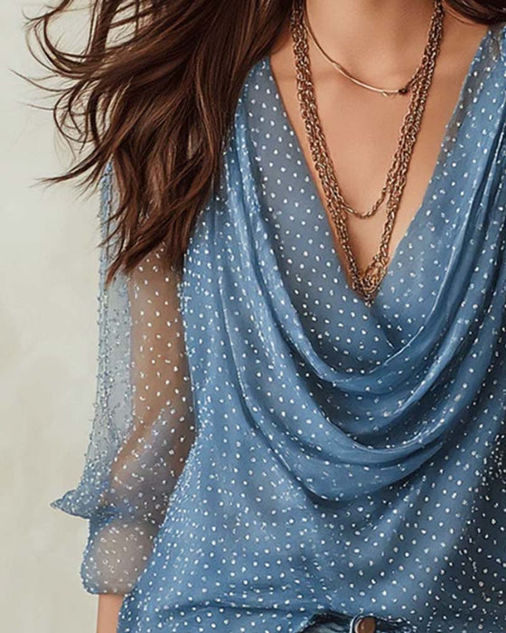 Bluse Slouchy Mock Neck Tupfen Mesh