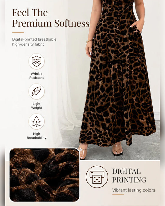 Kleid Lässig Leopardenmuster Maxi