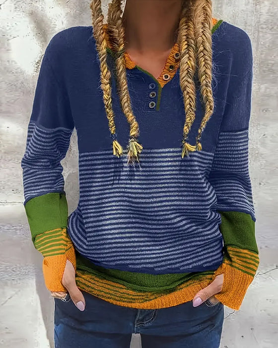Pullover Gestreift Colorblock Langarm