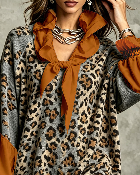 Sweaterkleid Leopard Patchwork Lässig