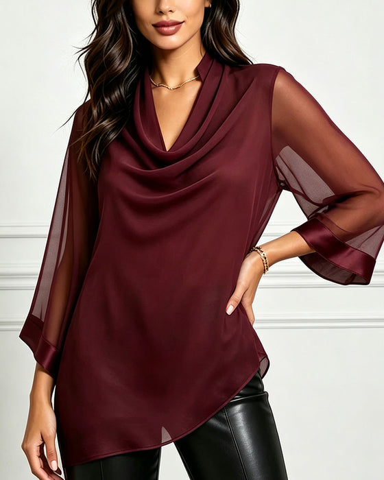 Bluse Cowl Neck Unregelmäßig Uni Sheer