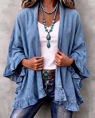 Mantel Denim Rüsche Locker