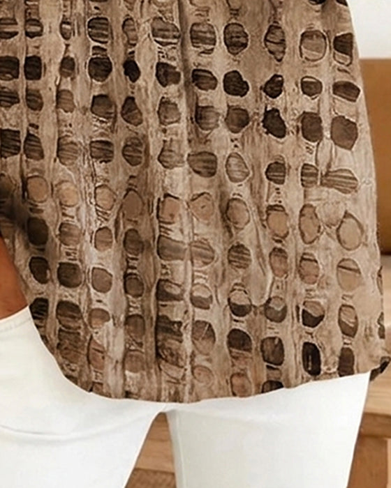 Bluse Tupfenprint Knopf Halbe Knopfleiste