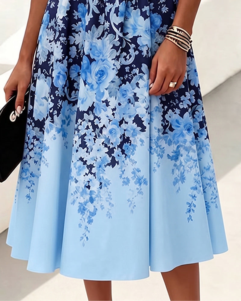 Kleid Ärmellos Rundhals Hohe Taille Bedruckt