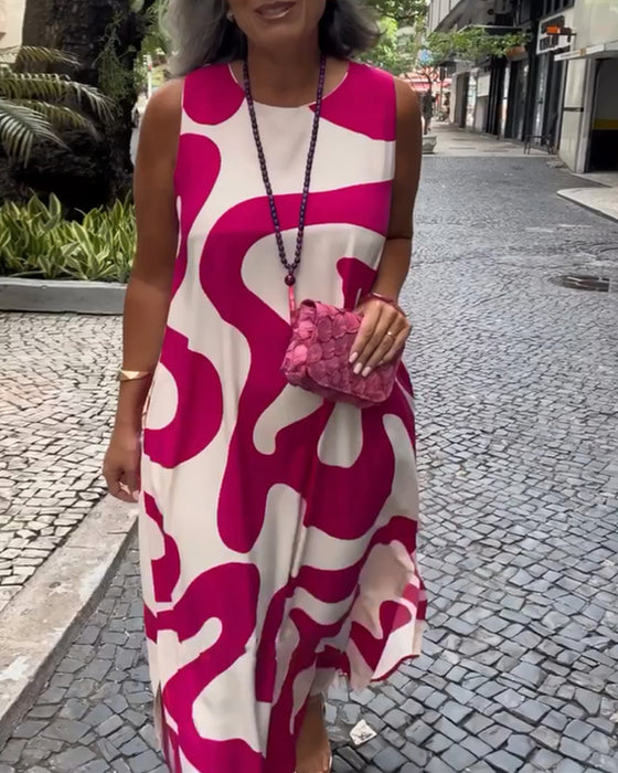 Rundhals-Armloses Kleid Mit Geometrischem Druck