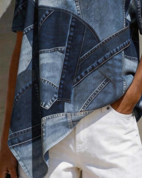 Bluse Ein-Schulter Twist Knoten Patchwork