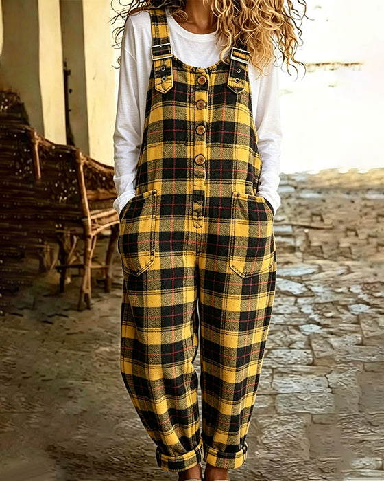 Jumpsuit Kariert Knopf Tasche