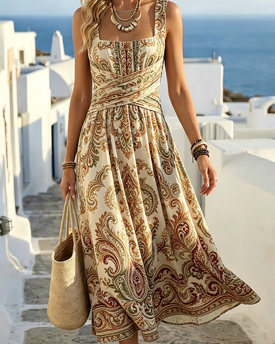 Kleid Quadratischer Ausschnitt Spaghettiträger Vintage Blumig