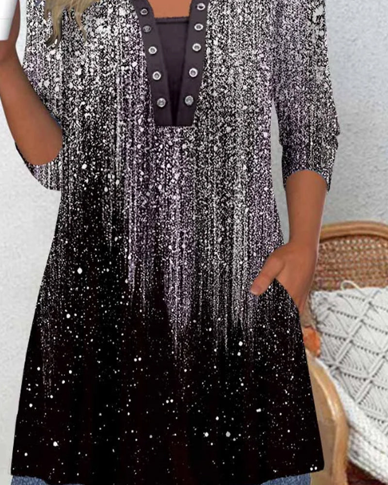 Langärmlige Bluse mit Kragen und Druck