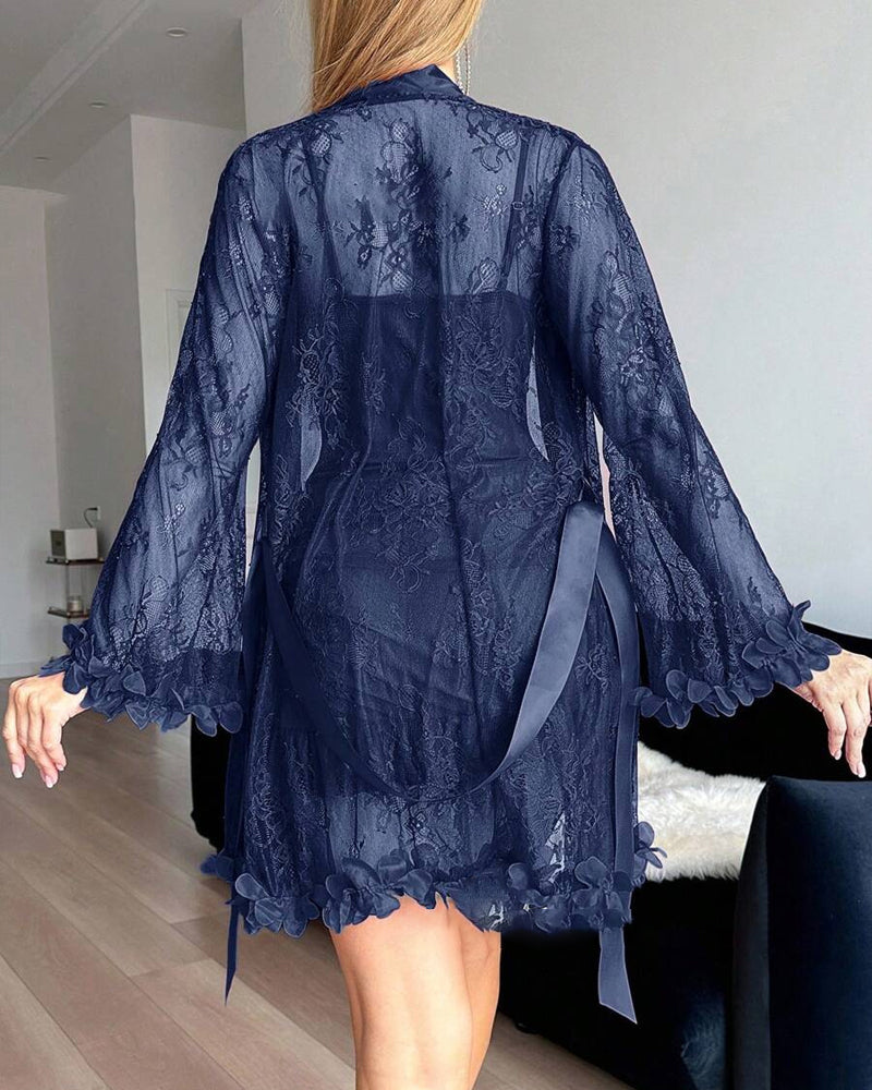 Kleid Spitze Cover-Up Spaghettiträger Spitzenbesatz Pyjama
