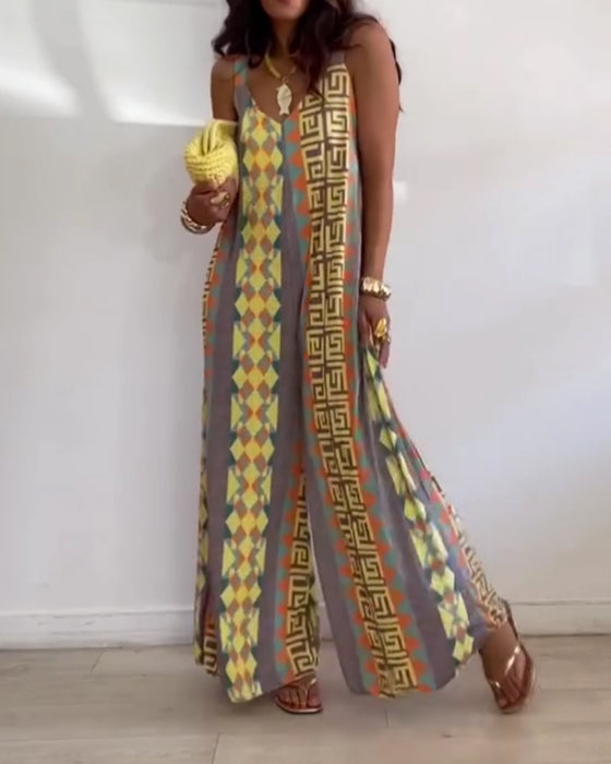 Jumpsuit Geometrisch Druck Spaghettiträger Breites Bein