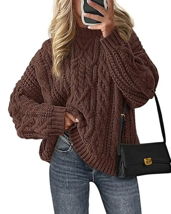 Pullover Locker Zopfgestrickt Rundhals
