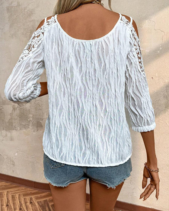 Bluse Spitze Off-Shoulder Gerafft Strukturiert