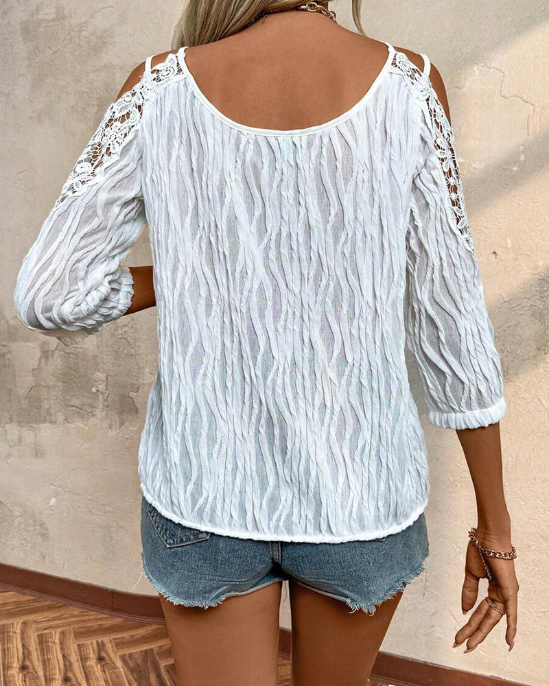 Bluse Spitze Off-Shoulder Gerafft Strukturiert