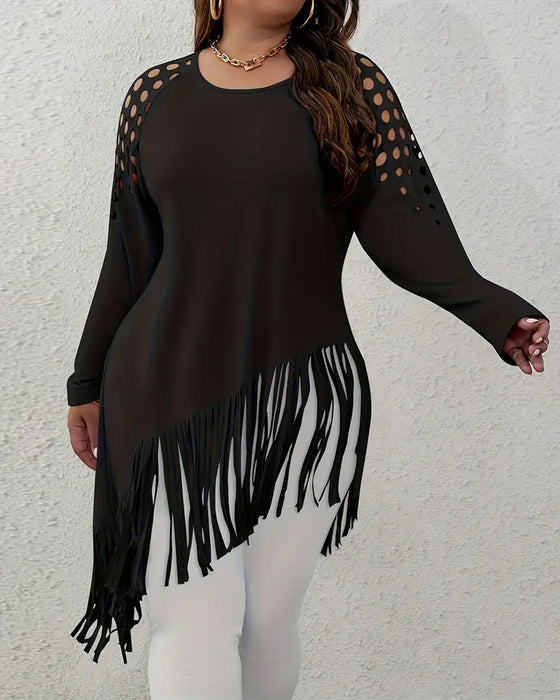 Top chic langärmlig Quaste ausgeschnitten