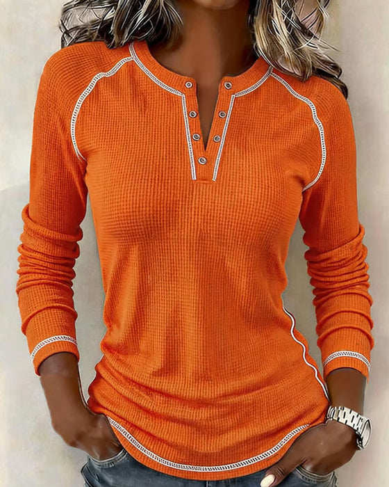 Oberteil Waffel Henley Langarm