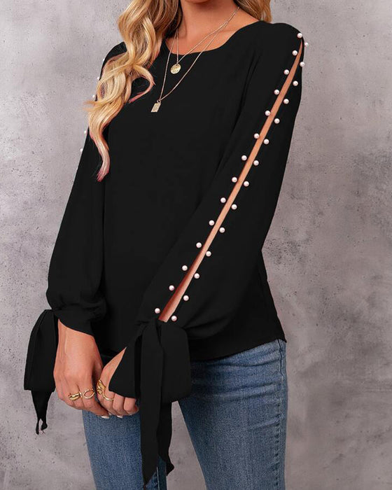 Top stilvoll einfarbig zum Binden perlenverziert