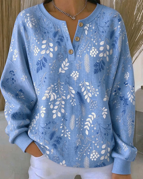 Sweatshirt Waffel Henry Kragen Blumenprint