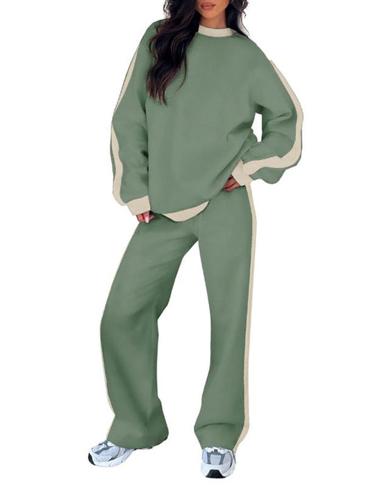 Set Seiten-Farbblock Rundhalsausschnitt Sweatshirt