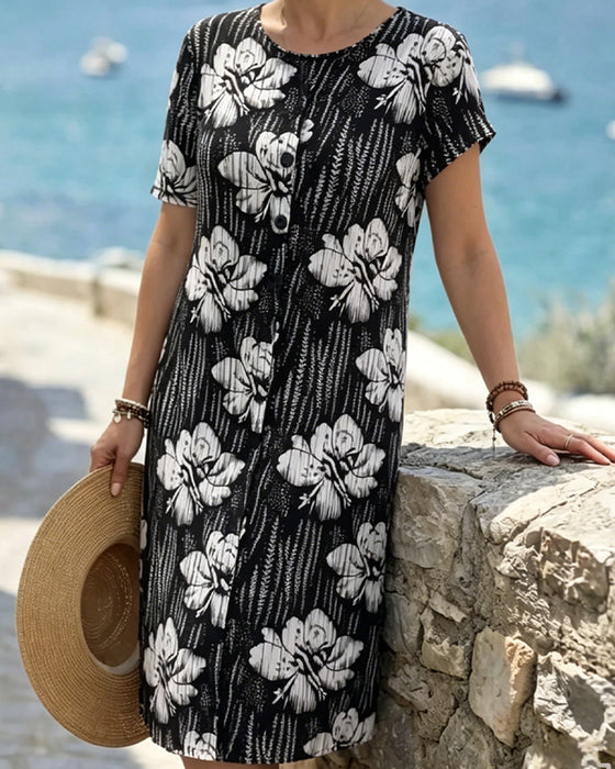Lässiges Kurzarmkleid Mit Blumenmuster