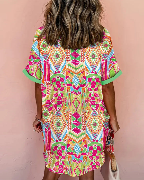 Kleid mit Revers farbenfrohes Druckhemd