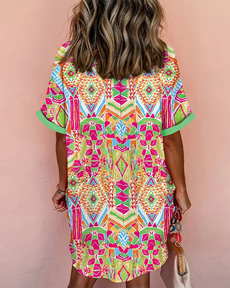 Kleid mit Revers farbenfrohes Druckhemd