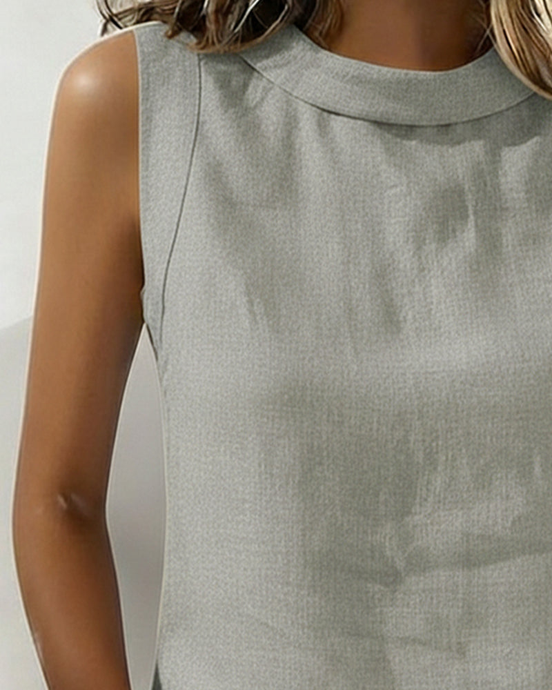 Bluse kragenlos ärmellos elegant