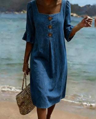 Kleid Quadratischer Ausschnitt Denim