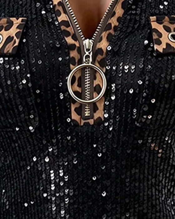 Oberteil Stilvoll Leopard Patchwork Reißverschluss
