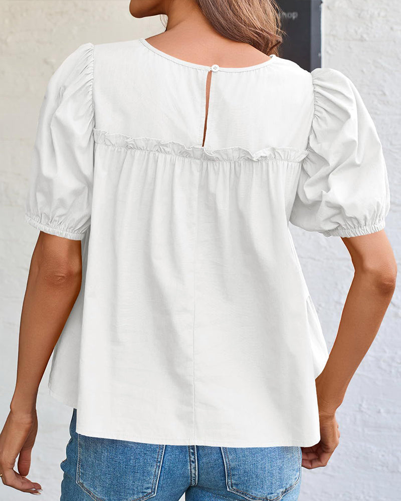 Bluse Puffärmel Loose Fit Rüschen