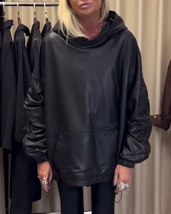 lockerer Hoodie aus PU-Leder