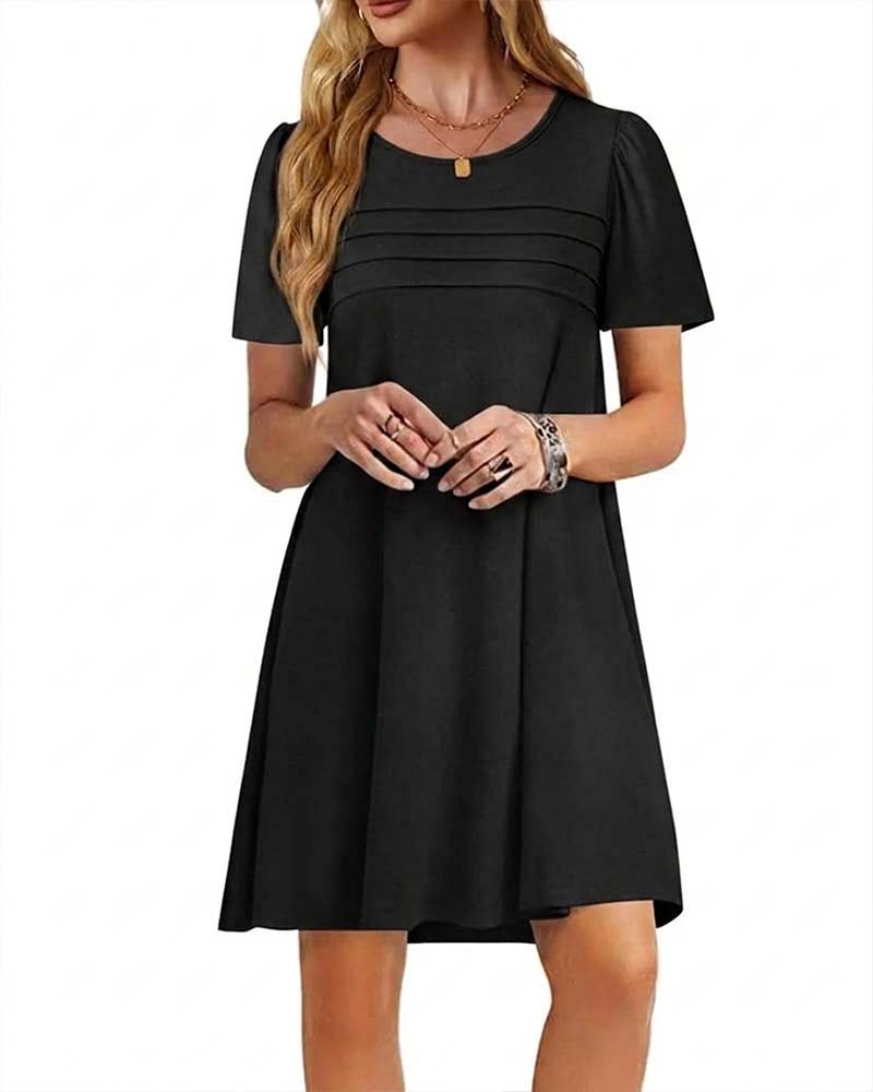 Kleid Rüsche Kurzarm Rundhals