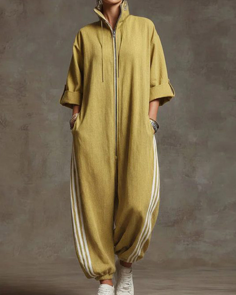 Overall Gestreift Sportlich Reißverschluss