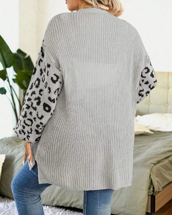 Cardigan Leopardenmuster Langarm Patchwork