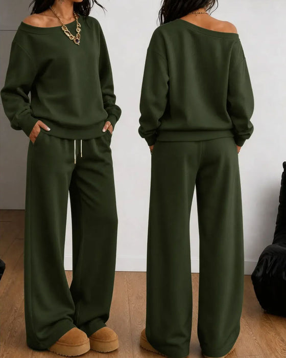 Set Eine Schulter Lässig Sweatshirt Lange Hose