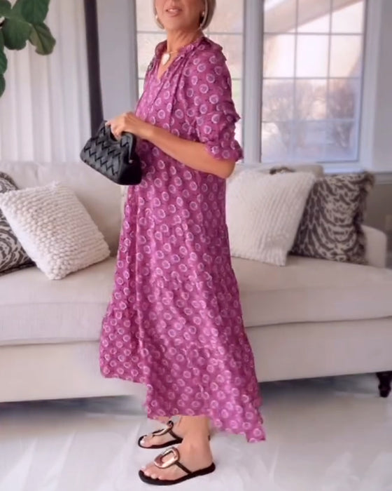 Kleid Halbärmelig Blumen A-Linie