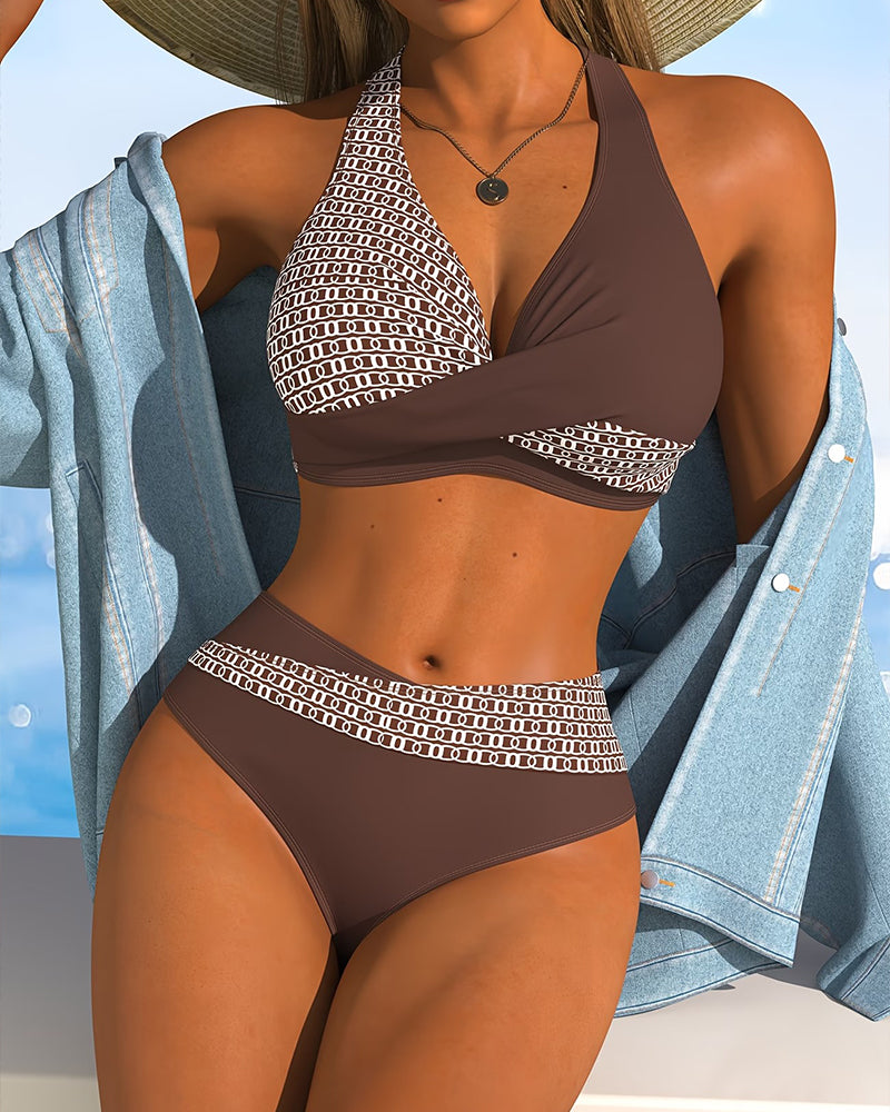 Bikini Neckholder Farbblock Überkreuz