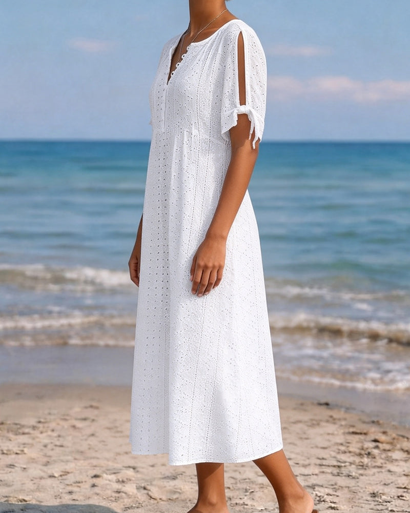 Kleid Hohler Ausschnitt V-Ausschnitt Binden Seite Schlitz Cold Shoulder