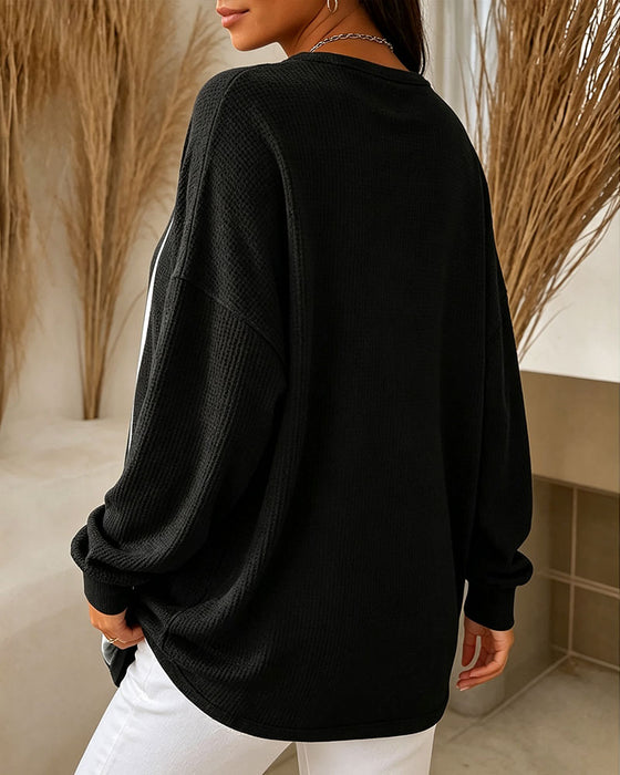 Sweatshirt Waffel Lässig Knopf