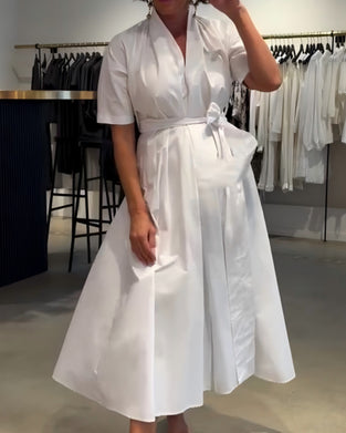 Kleid V-Ausschnitt Binden Taille Weiter Rock