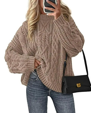 Pullover Locker Zopfgestrickt Rundhals