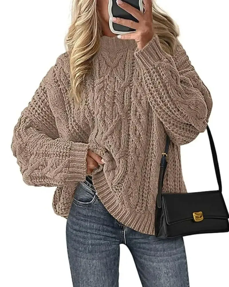 Pullover Locker Zopfgestrickt Rundhals