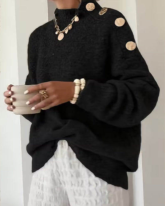 Lässiger Pullover Mit Metallknöpfen