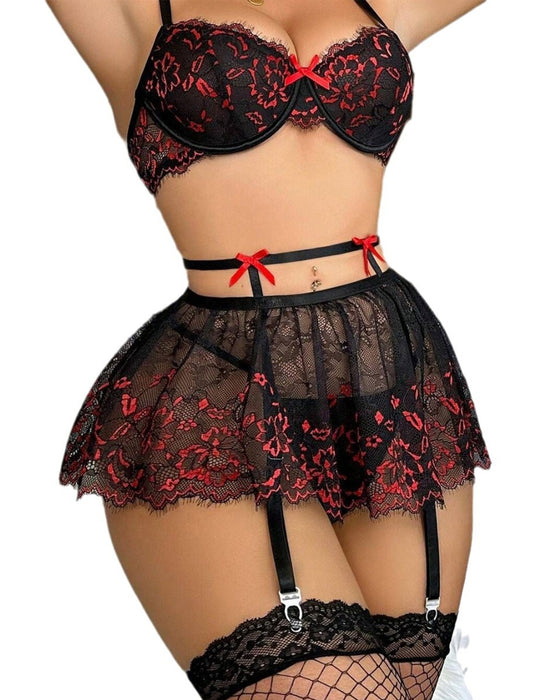 Sexy Anzug Spitze Rüsche Rückenfrei Durchsichtig