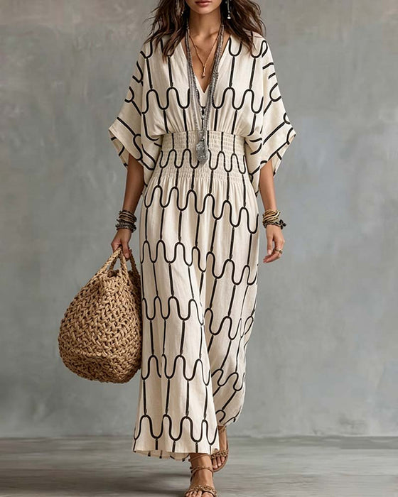 Kleid V-Ausschnitt Geometrisches Muster A-Linie